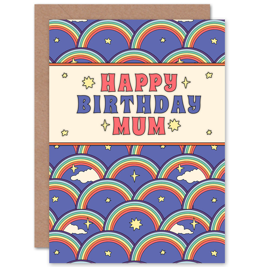 Rainbow Pattern Retro Blue Birthday Card