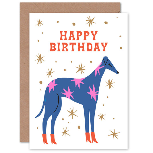Pink Star Greyhound Fashion Dog Lover Birthday Card