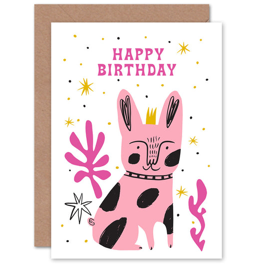Dog Lover Pink Queen Pet Crown Happy Birthday Card