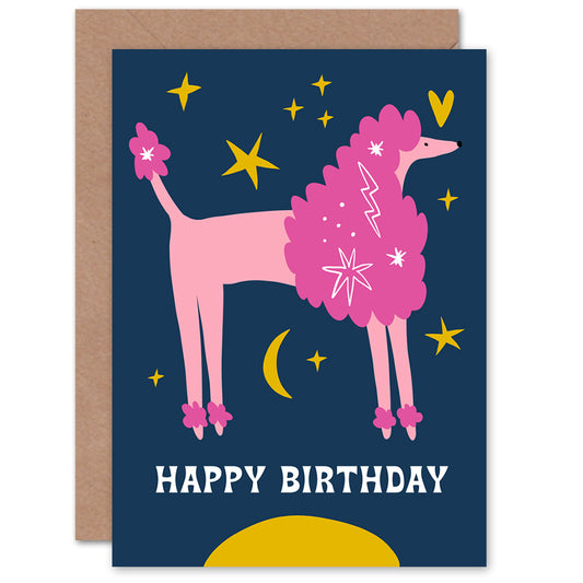 Pink Poodle Starry Night Sky Dog Lover Birthday Card