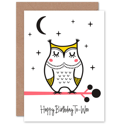 Birthday to-Woo Owl Branch Night Sky Stars Birthday Card