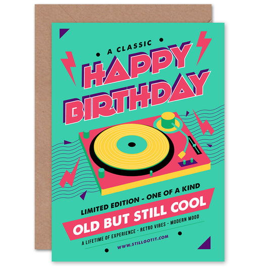 Old But Cool Vinyl Record Player Pink Birthday Card