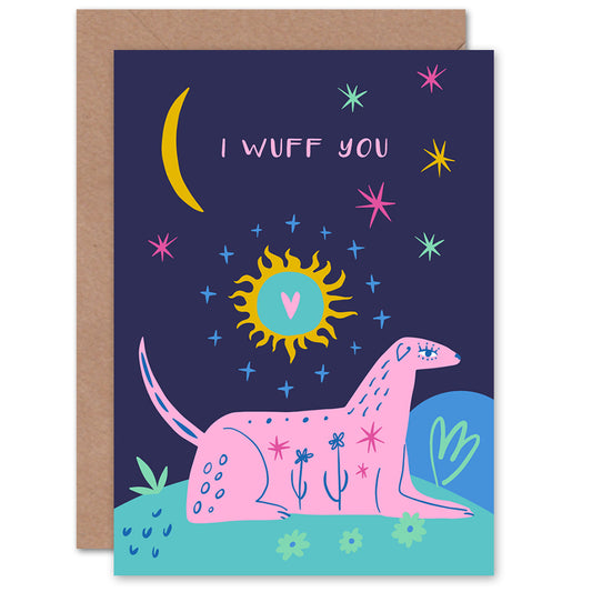 Wuff You Pink Love Starry Sky Dog Romantic Card
