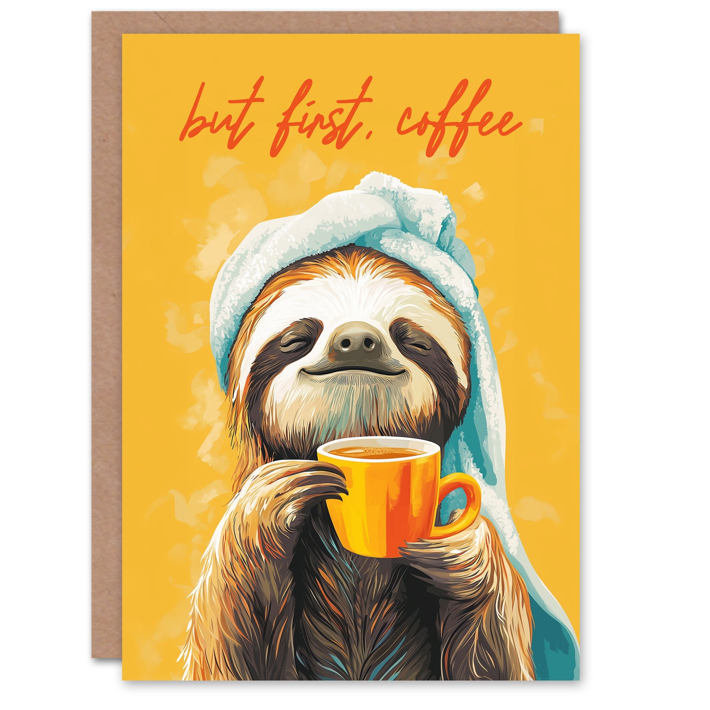 Birthday Card But First Coffee Cute Happy Sloth Morning Ritual
