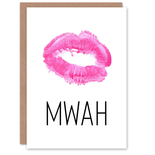 Anniversary Card Mwah Lips Hot Pink Kiss Mark Romantic Love