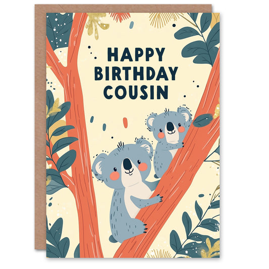 Birthday Card Cute Koala Bears On A Tree Illustration For Cousin