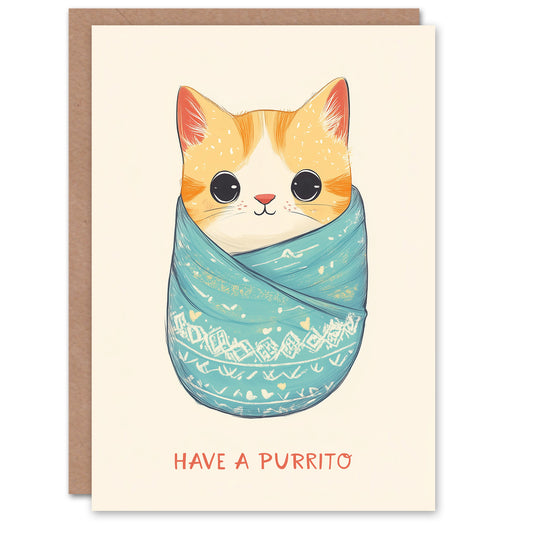 Birthday Card Have A Purrito Cute Burrito Cat Kawaii Illustration
