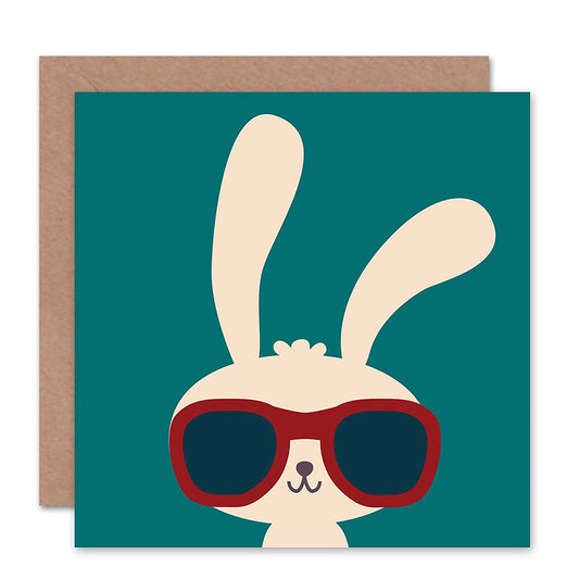 Boy Bunny Teal Cute Happy Sunglasses Easter Greeting Card