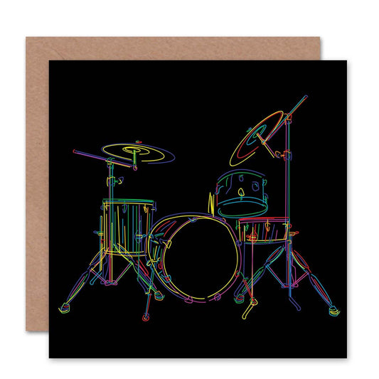 Drum Set Music Colourful Illustration Black Greeting Card