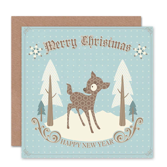Deer And Winter Trees Vintage Style New Year and Christmas Card