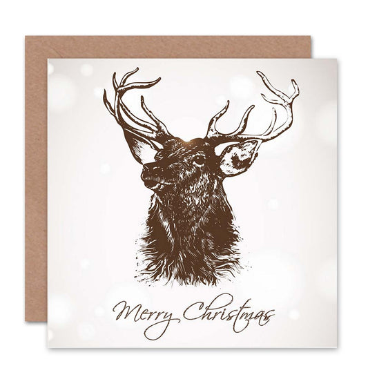 Stag Deer Winter Merry Christmas Card