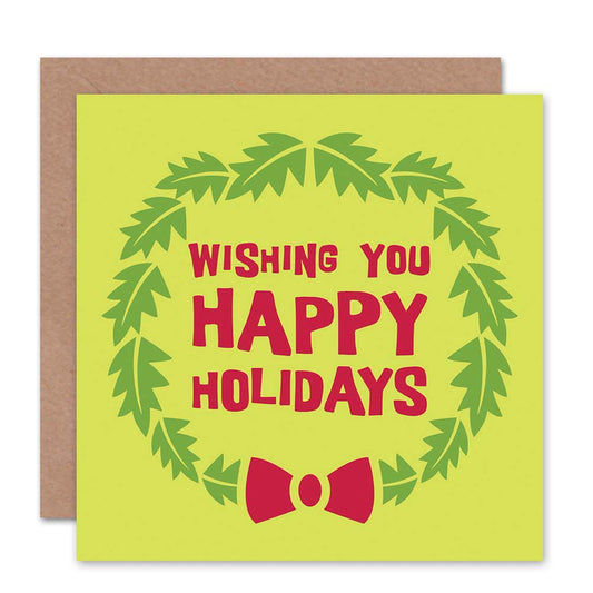 Happy Holidays Green Laurel Christmas Card