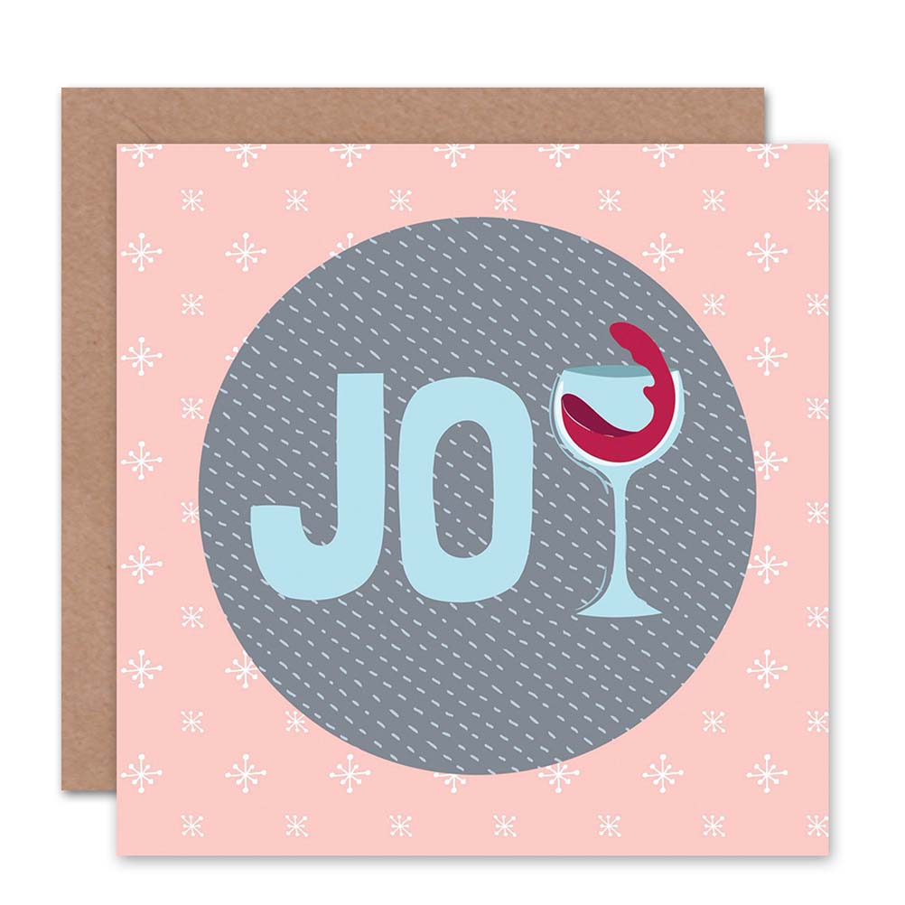 Joy Red Wine Alcohol Fun Christmas Card