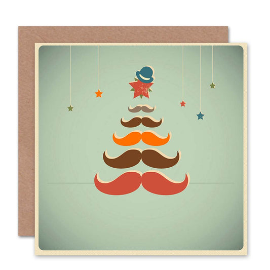 Handlebar Moustache Xmas Tree Hipster Christmas Card
