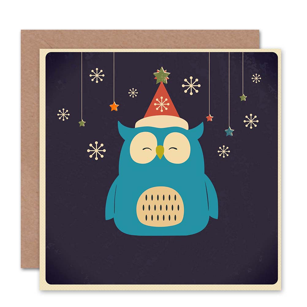 Cartoon Snowflakes Owl Christmas Card