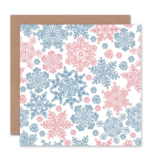 Snowflakes Red and Blue Pattern Christmas Card