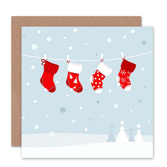Red Stockings in Snow Christmas Card