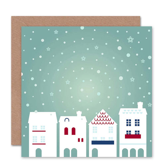 Winter Snow Day City Houses Modern Christmas Card