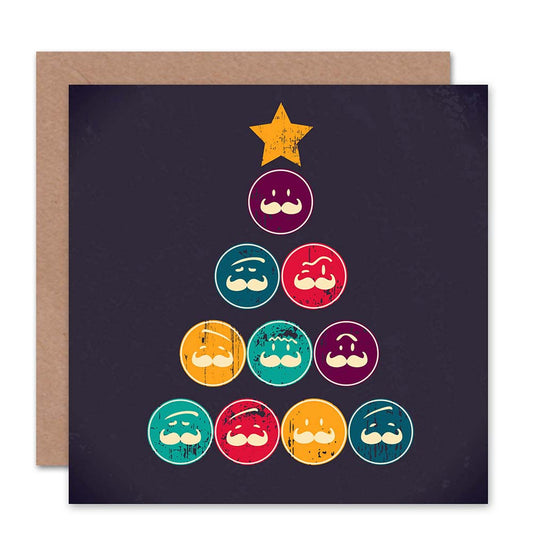 Tree of Moustache Faces Fun Christmas Card