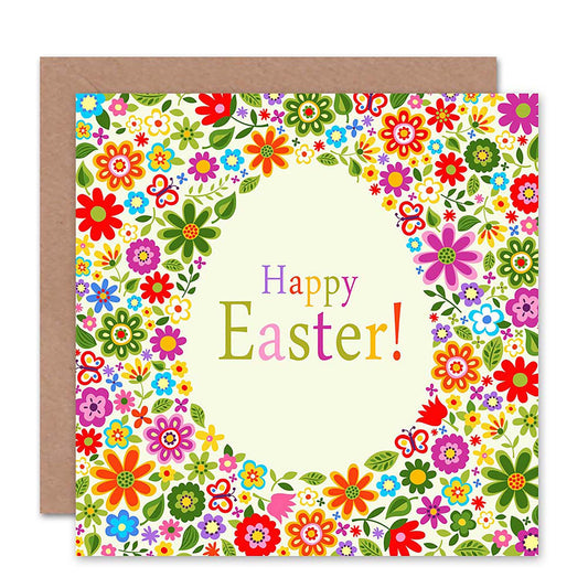Happy Easter Egg Flowers Colourful Greeting Card