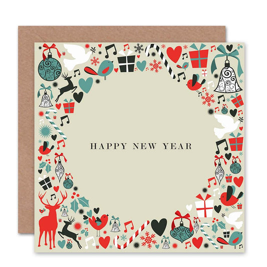 Festive Circle Pattern Happy New Year Card