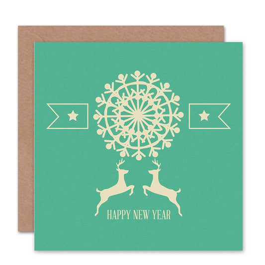 Snowflake and Deer Happy New Year Card
