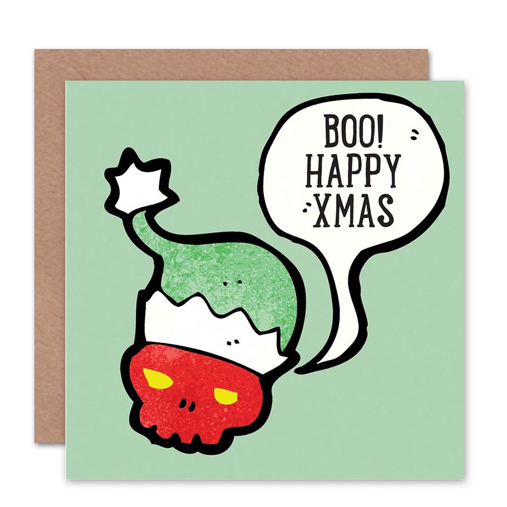Scary Skull Boo Xmas Happy Christmas Card