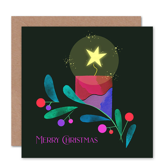 Bright Star Candle Mistletoe Dark Modern Christmas Card