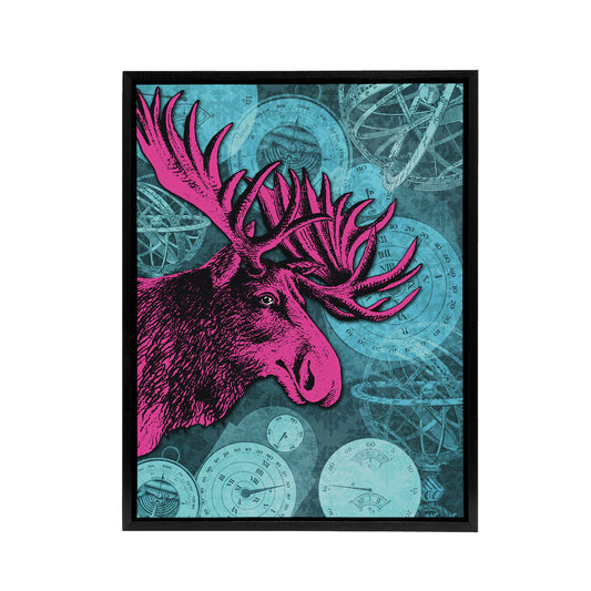 Moose Clocks Steampunk Black Framed Canvas Wall Art Print