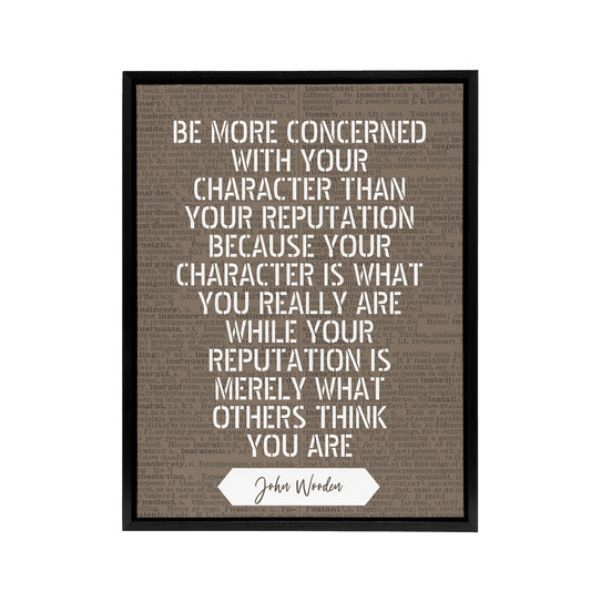 John Wooden Character Quote Black Framed Canvas Wall Art Print