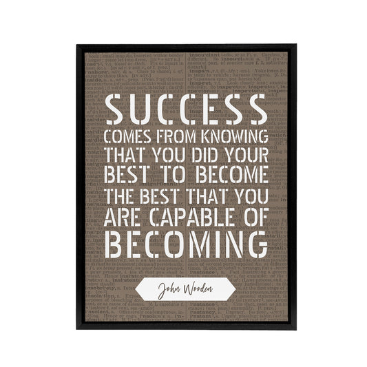 Basketball Quote John Wooden Success Your Best Black Framed Canvas Art