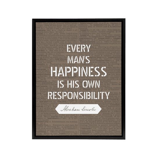 Abraham Lincoln Happiness Quote Black Framed Canvas Wall Art Print