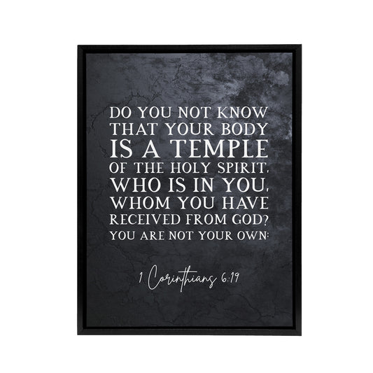 Corinthians 6 19 Body Temple Bible Quote Black Framed Canvas Art Print