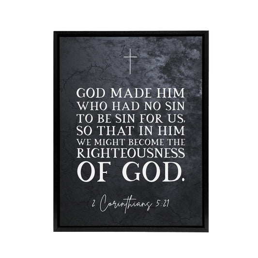 Corinthians 5 21 No Sin Bible Quote Black Framed Canvas Wall Art Print