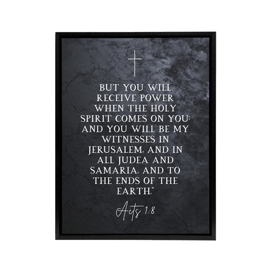 Acts 1 8 You Will Be My Witness Bible Quote Black Framed Canvas Art Print