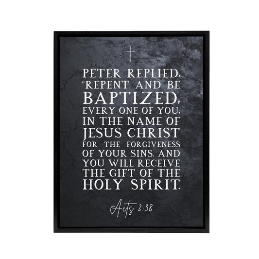 Acts 2 38 Repent And Be Baptized Bible Quote Black Framed Canvas Wall Art