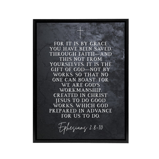 Ephesians 2 8 10 Saved by Faith Bible Quote Black Framed Canvas Art Print