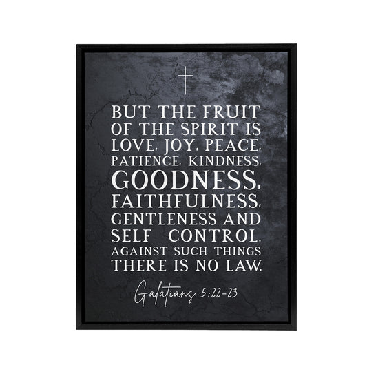 Galatians 5 22 23 The Fruit Of Bible Quote Black Framed Canvas Art Print