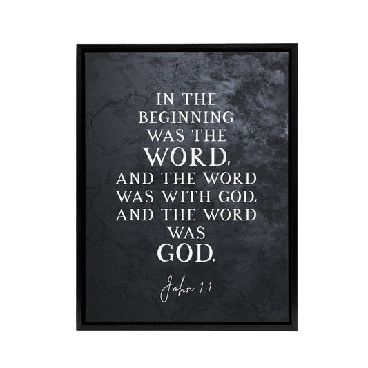 John 1 The Word Was God Christian Bible Quote Black Framed Canvas Art