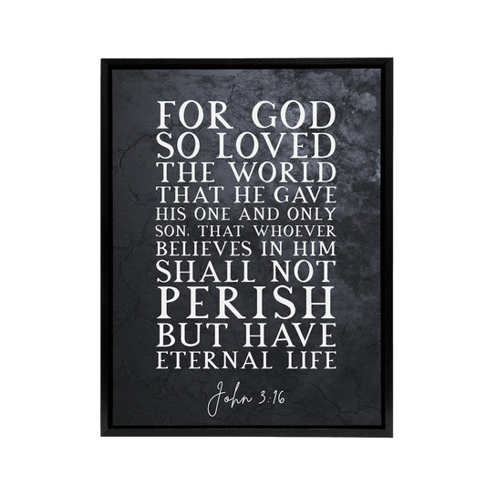 John 3 16 For God So Loved The World Bible Quote Black Framed Canvas Art