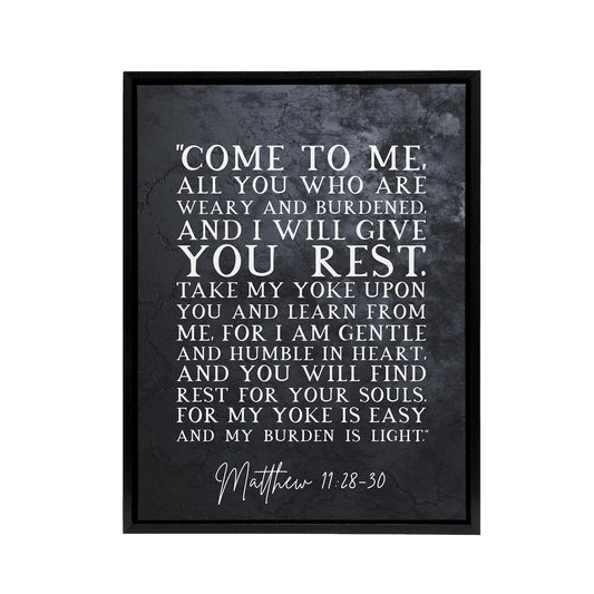 Matthew 11 28 30 Come To Me All You Bible Quote Black Framed Canvas Art