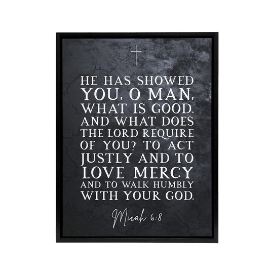 Micah 6 8 Love Mercy Walk Humbly Bible Quote Black Framed Canvas Wall Art