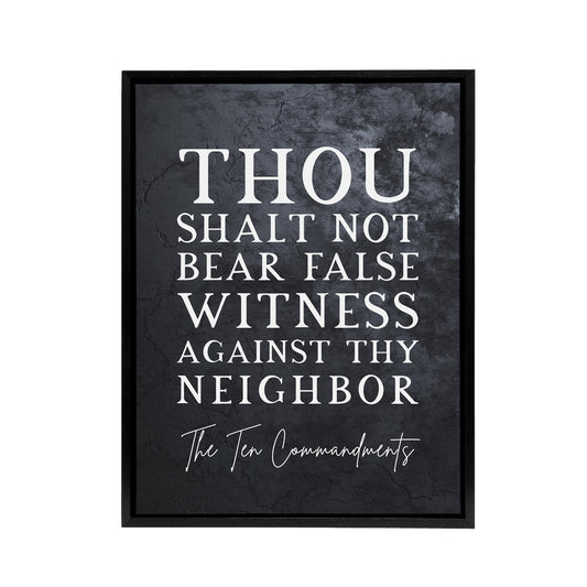 Ten Commandments False Witness Bible Quote Black Framed Canvas Art Print