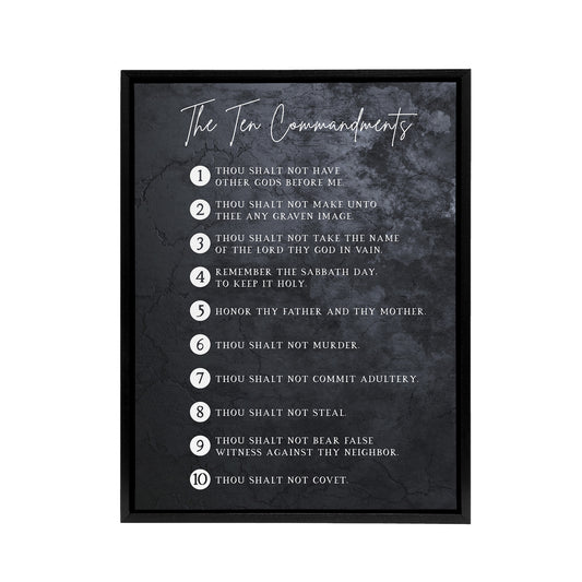 Ten Commandments From God Bible Quote Black Framed Canvas Wall Art Print