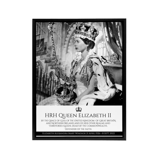 HRH Queen Elizabeth II Coronation Black Framed Canvas Wall Art Print