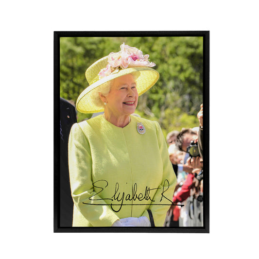 Queen Elizabeth II Signature Black Framed Canvas Wall Art Print