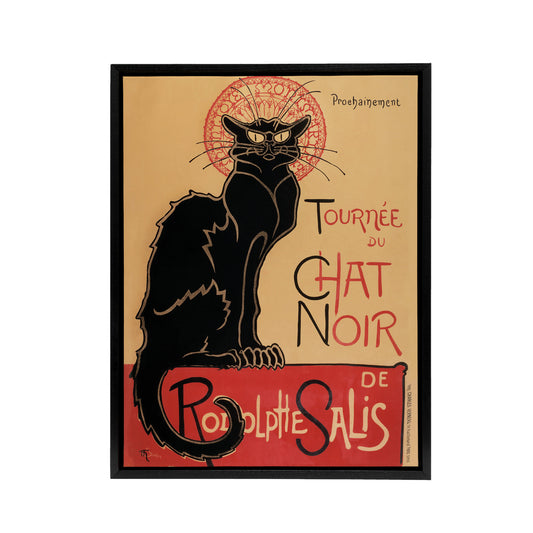 French Vintage Advert Chat Noir Black Cat Black Framed Canvas Art Print