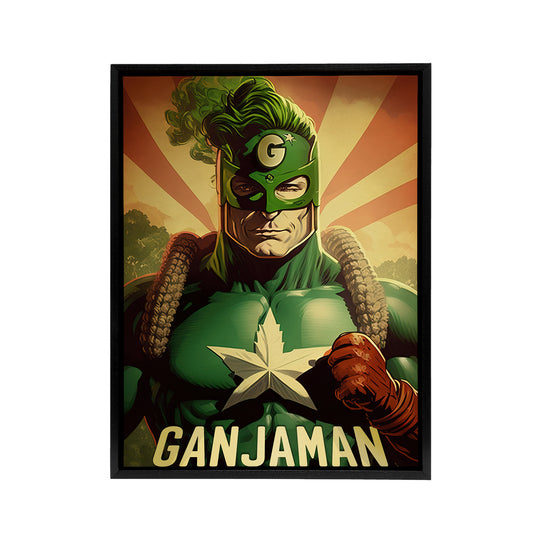 Ganjaman Super Hero Joint Weed Weird Black Framed Canvas Wall Art Print