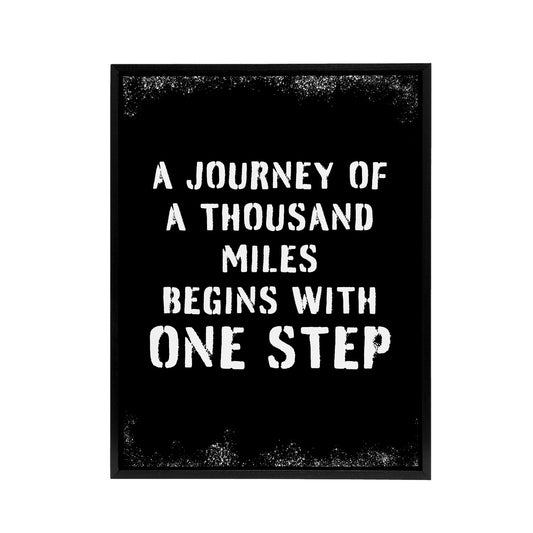 Begins With One Step Motivational Quote Black Framed Canvas Wall Art Print