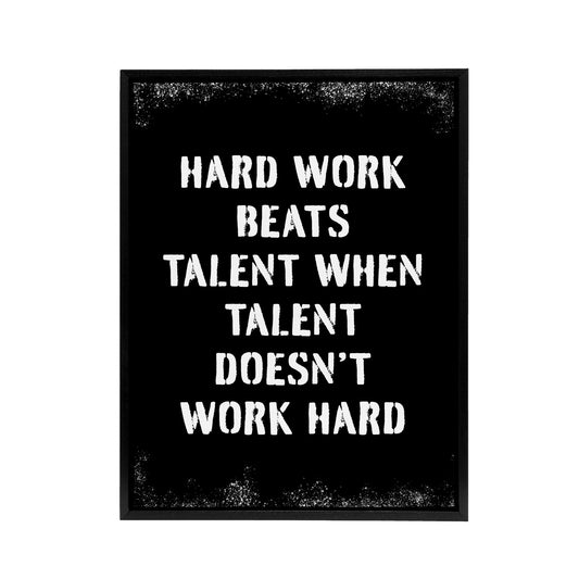 Inspirational Quote Hard Work Beats Talent Black Framed Canvas Art Print